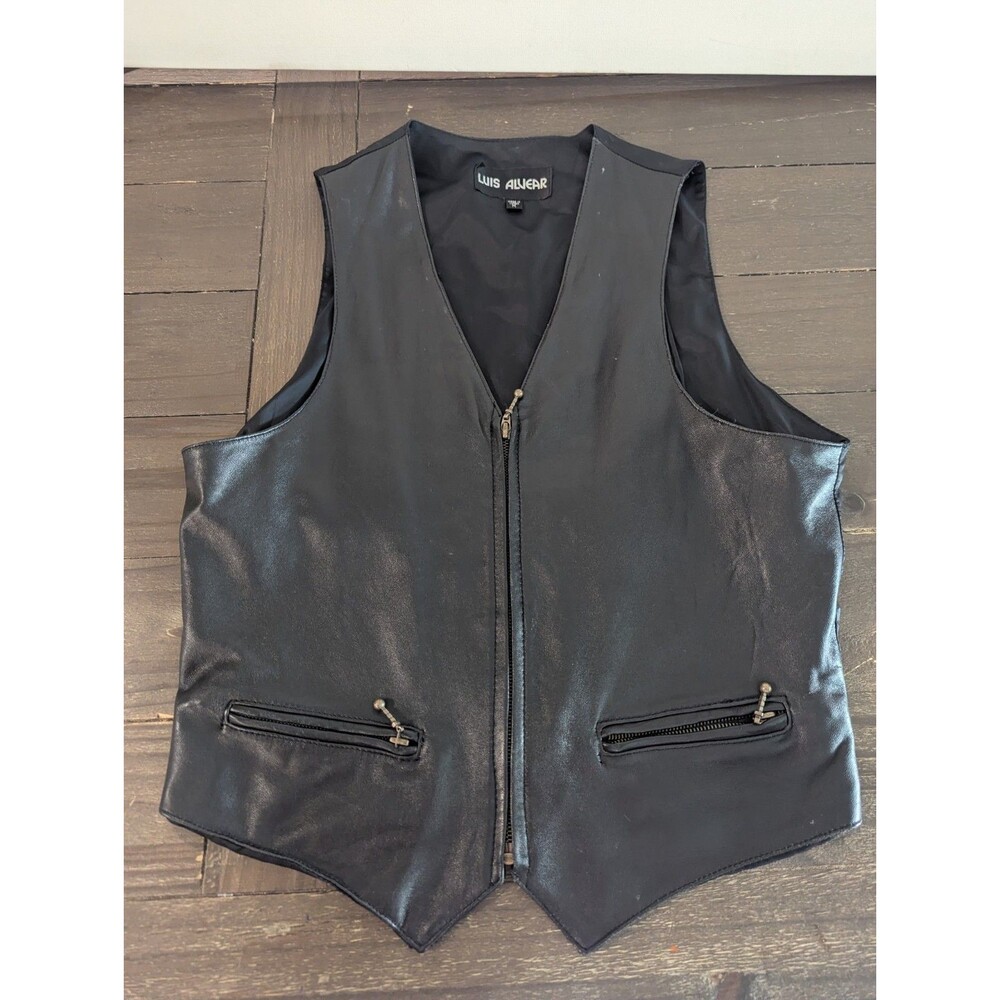 Vintage Luis Alvear Mens Medium Black Leather Custom Motorcycle Vest Chopper